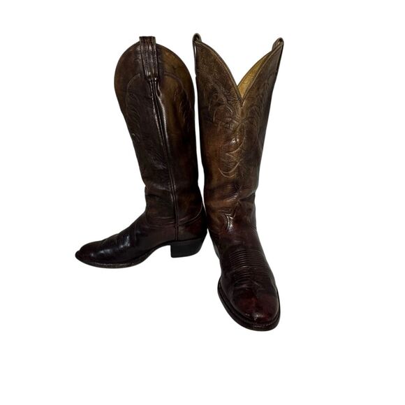 Vintage Brown Leather Black Label Tony Lama Cowboy Boots Men's Size 9